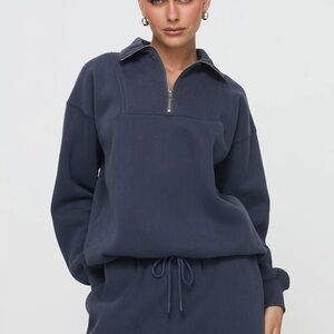Princess Polly Dream Fleece Dark Navy Blue Quarter Zip Up Pullover Sweatshirt